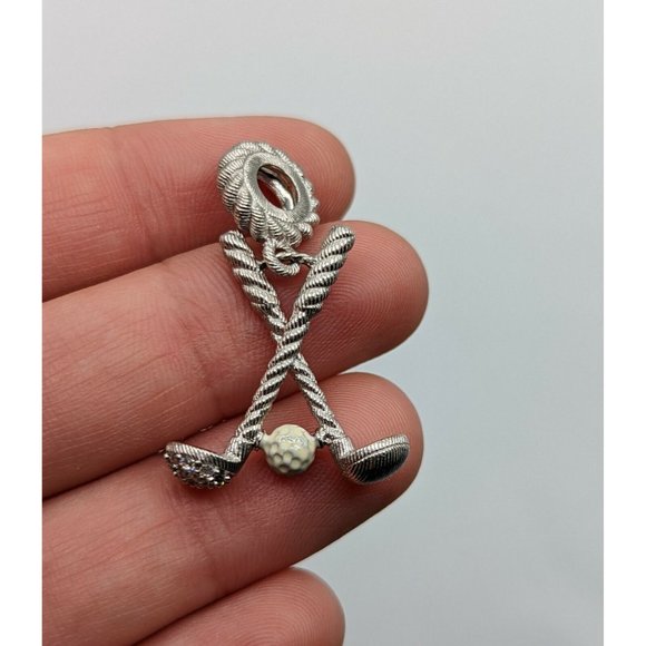 Judith Ripka Sterling Silver Enamel CZ Golf Ball Clubs Bead Charm - Picture 6 of 10